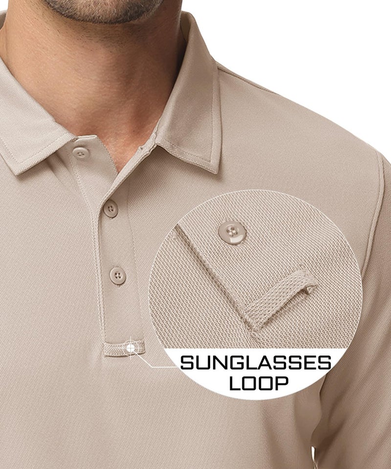 MAGCOMSEN Polo Shirts for Men Long Sleeve Military Shirt Outdoor Polo Shirt Golf Polo Shirt Quick Dry Shirt Men Casual Shirt Khaki - Image 3