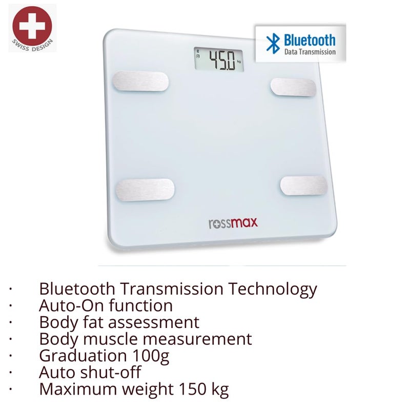 Rossmax WF262BT Swiss Design Smart Body Fat Monitor Scale - Bluetooth Digital BMI Weight Scale with Body Fat Analyzer & Composition Monitor - App-Enabled Body Weight Scale - Image 4