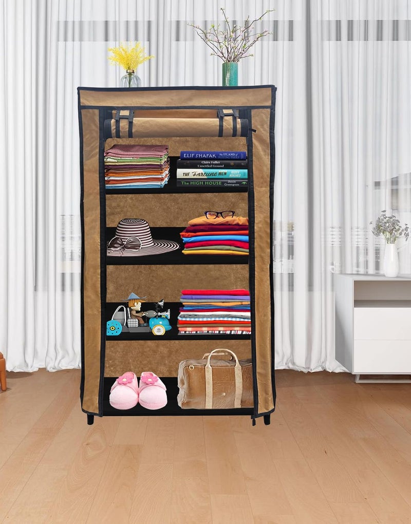 PHILOSHOP PHILOSHOP 4 Layer Collapsible Wardrobe Clothes Storage Rack Quick Wardrobe Maximize Your Space with Style for Multipurpose Use Foldable Collapsible Fabric Organizer DIY Biege Metal - Image 4