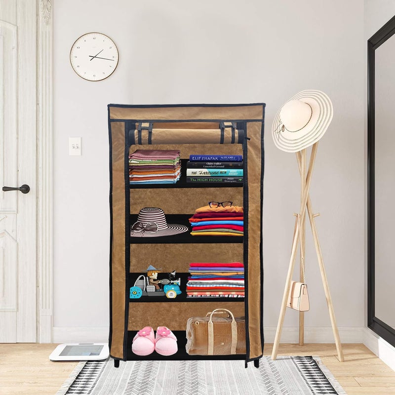 PHILOSHOP PHILOSHOP 4 Layer Collapsible Wardrobe Clothes Storage Rack Quick Wardrobe Maximize Your Space with Style for Multipurpose Use Foldable Collapsible Fabric Organizer DIY Biege Metal - Image 2