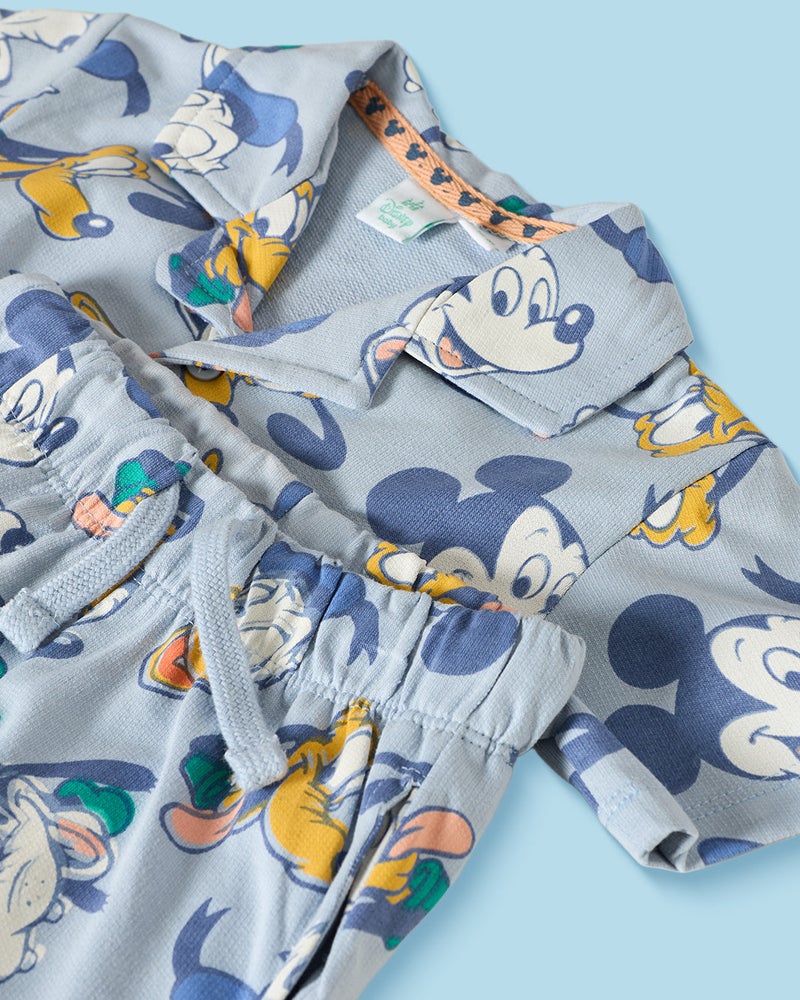 REDTAG Infant Boys Blue Mickey Mouse Print Pyjama Set - Image 4