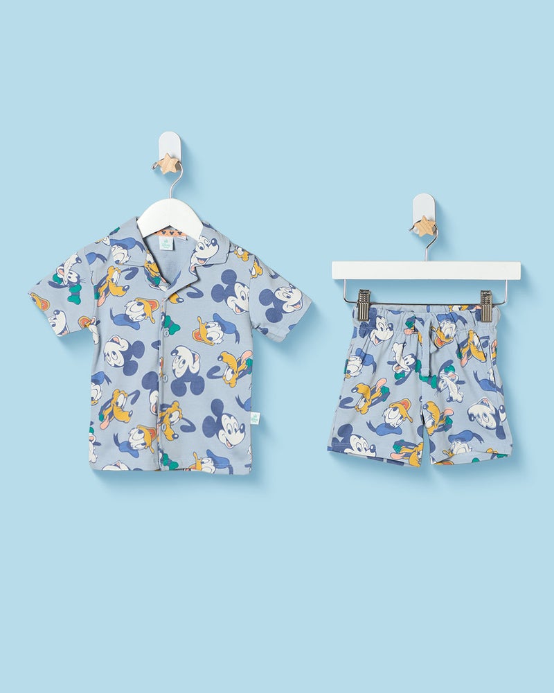 REDTAG Infant Boys Blue Mickey Mouse Print Pyjama Set - Image 1