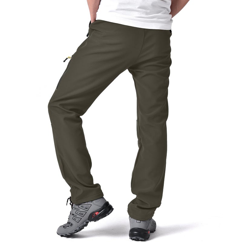 Toomett Men's Snow Pants Skiing Winter Insulated Soft Shell Outdoor Fleece Lined Hiking Pants with Zipper Pockets,MH4409,earth tone,38 - Image 2