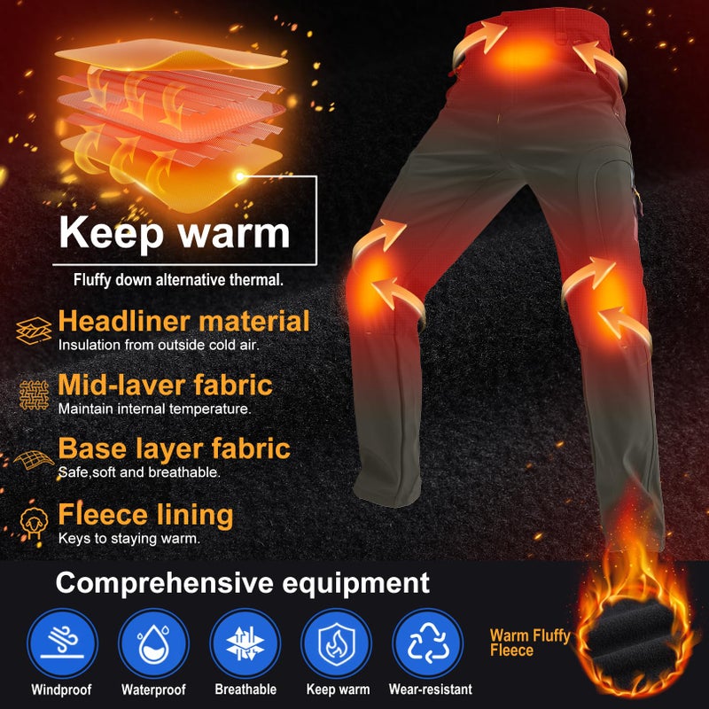 Toomett Men's Snow Pants Skiing Winter Insulated Soft Shell Outdoor Fleece Lined Hiking Pants with Zipper Pockets,MH4409,earth tone,38 - Image 5