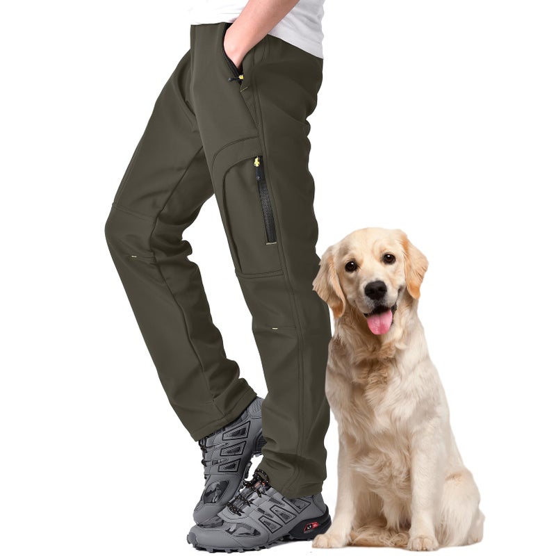 Toomett Men's Snow Pants Skiing Winter Insulated Soft Shell Outdoor Fleece Lined Hiking Pants with Zipper Pockets,MH4409,earth tone,38 - Image 1