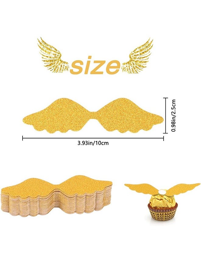 Urit 50 Pcs Chocolate Topper, Wings Shape Party Decoration, for Birthday Wedding Celebration (Gold)  - Image 2
