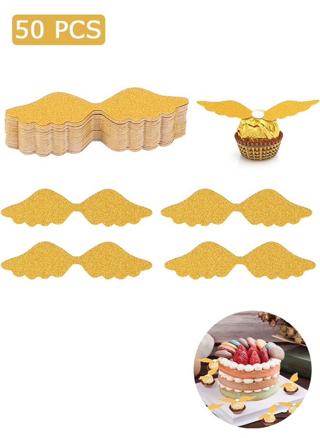 Urit 50 Pcs Chocolate Topper, Wings Shape Party Decoration, for Birthday Wedding Celebration (Gold)  - Image 1