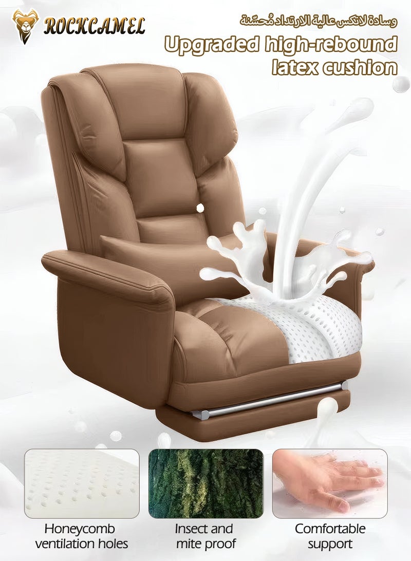 ROCKCAMEL كرسي مكتب مريح/كرسي رئيس مع دعم قطني ومسند للقدمين قابل للسحب، كرسي تنفيذي من جلد البولي يوريثان عالي الظهر، قاعدة عجلات فولاذية صامتة، دعم للرأس والذراع، كرسي مكتب كمبيوتر للمنزل أو المكتب، بني - Image 4