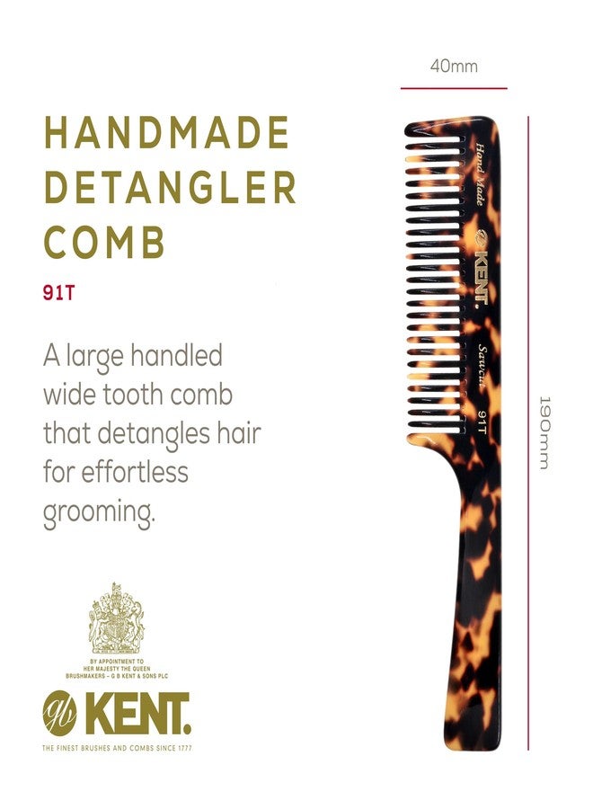 Kent 91TY Wide Tooth Detangler Hair Comb for Women and Men - for Curly and Wavy Hair - and Wet Hair Comb, Large Handle Wide Tooth Shower Comb for Effective Detangling, Saw-Cut Handmade and Polished - Image 2