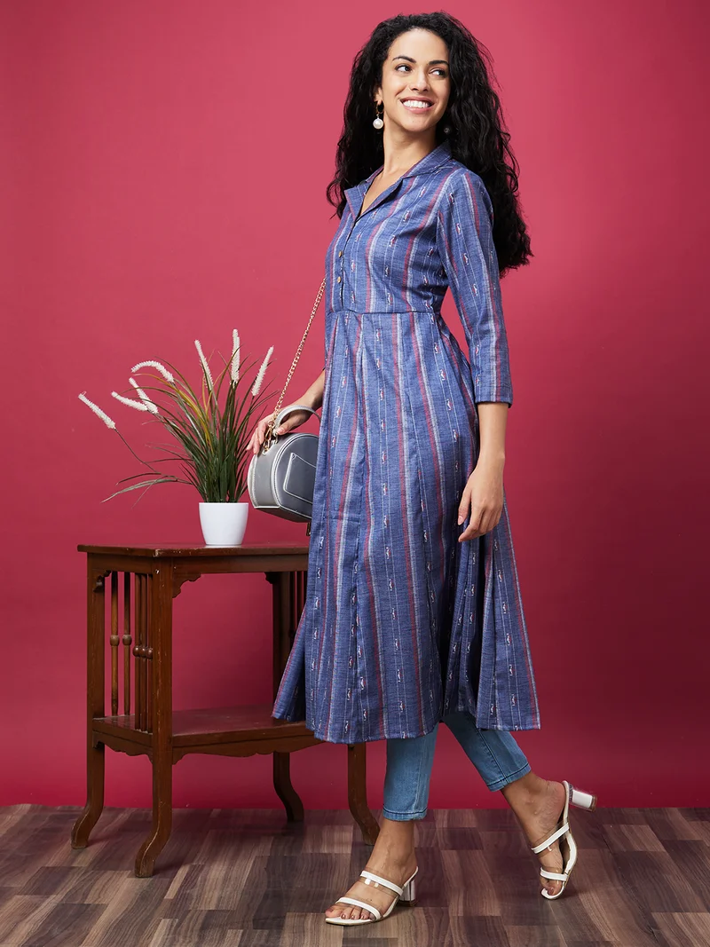 globus Women Striped A Line Kurta
