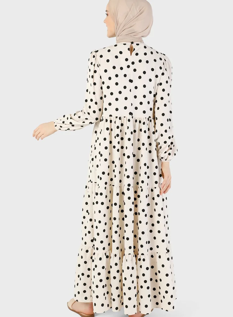 Benin by modanisa Puff Sleeve Printed Dress