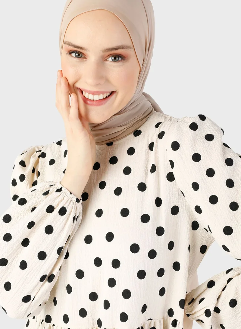Benin by modanisa Puff Sleeve Printed Dress
