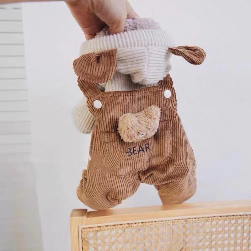 Pet Dog Cat Teddy Bear Clothes Autumn and Winter Milk Coffee Bear Four-Leg Belt Pants Hoodie Fleece-Lined Thick Wool Brown