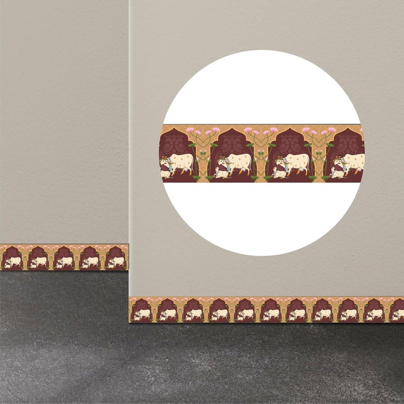 ATTRACTSO - Cow Pichwai Wall Border Peel & Stick 10 feet x 6 inch | for Home Decor, Tiles, Kitchen, Door Entrance, Floor Decoration - Vinyl matt Finish Laminated Waterproof Sticker Roll (Design 4) - Image 3