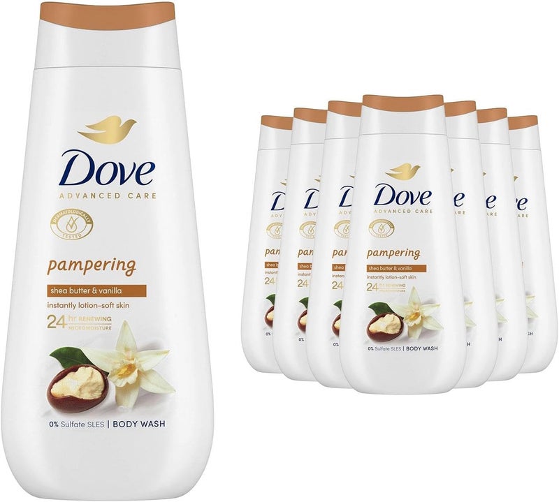 Dove Advanced Care Sulphate Free Body Wash for Women Made with SkinNatural Nourishers and Micromoisture Provides 24 Hours Renewing LotionSoft Softer Skin 225ml Pack of 8