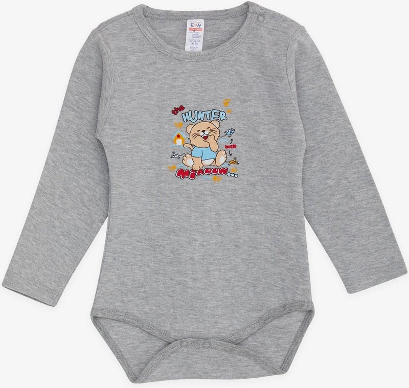 Breeze Baby Boy Snap-On Bodysuit Hunter Kitten Printed 9 Months-3 Years, Gray Melange  - Image 1