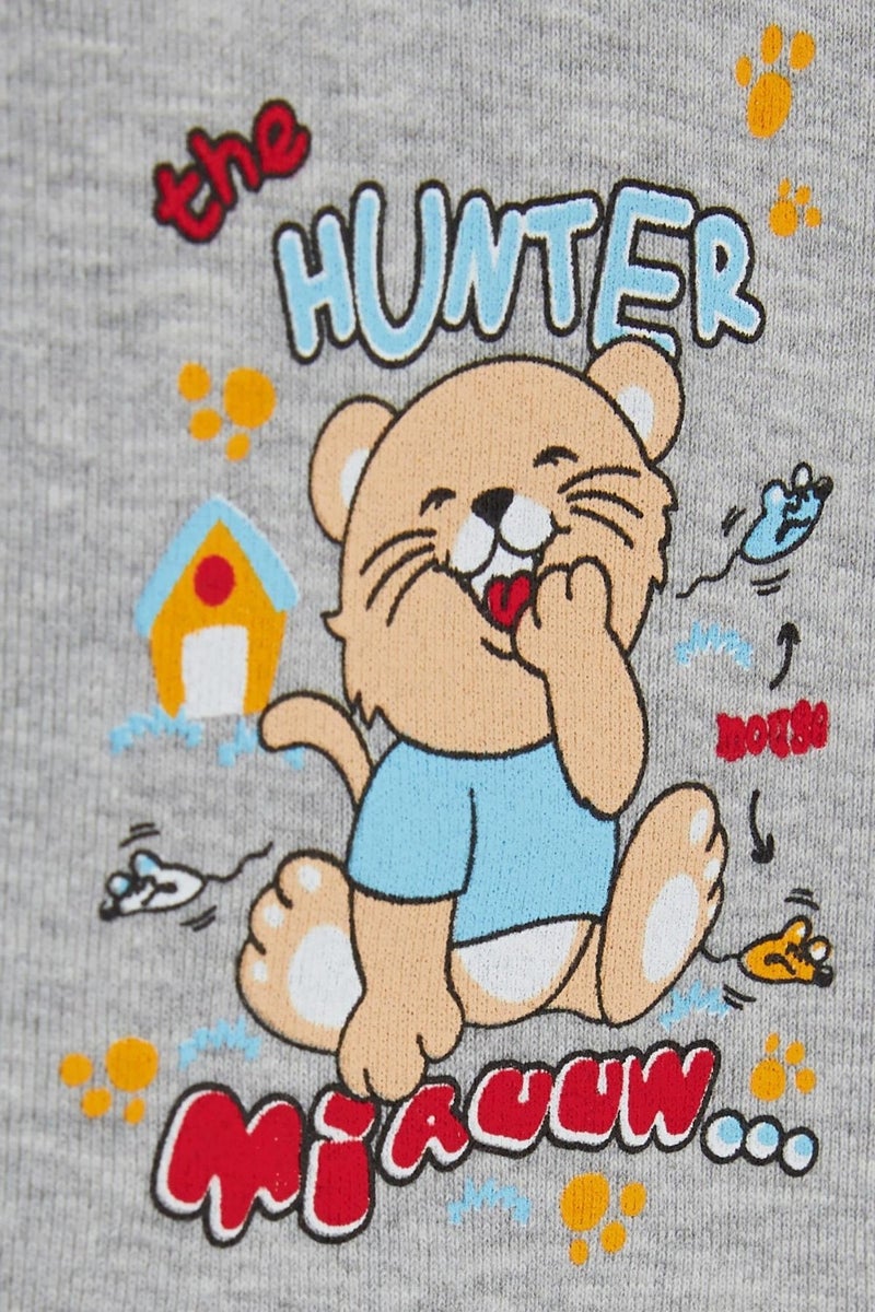 Breeze Baby Boy Snap-On Bodysuit Hunter Kitten Printed 9 Months-3 Years, Gray Melange  - Image 4