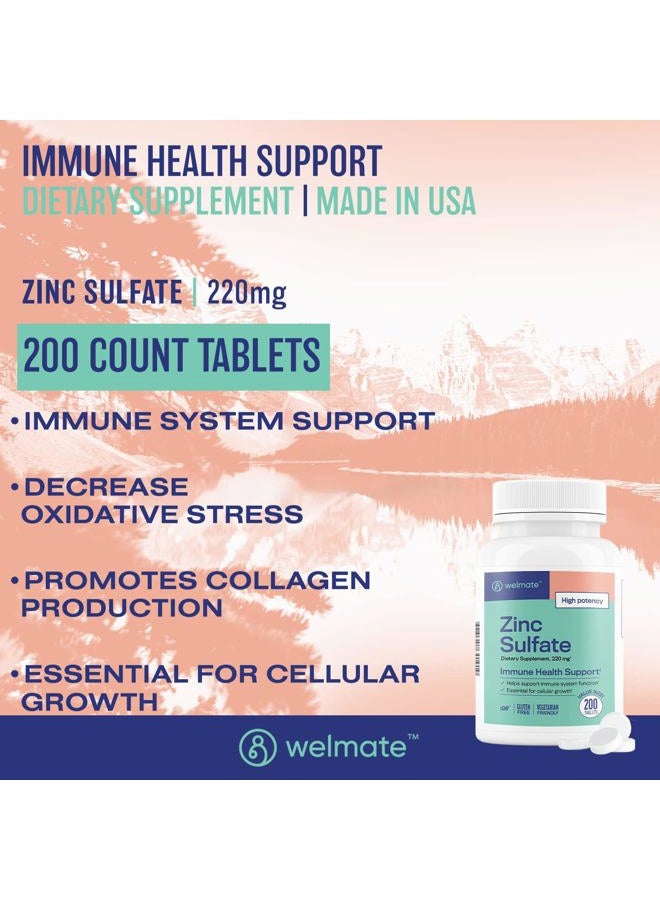 WELMATE Zinc Sulfate 220mg | Dietary Supplement | Immune Health Support | 200 Count Tablets - Image 2