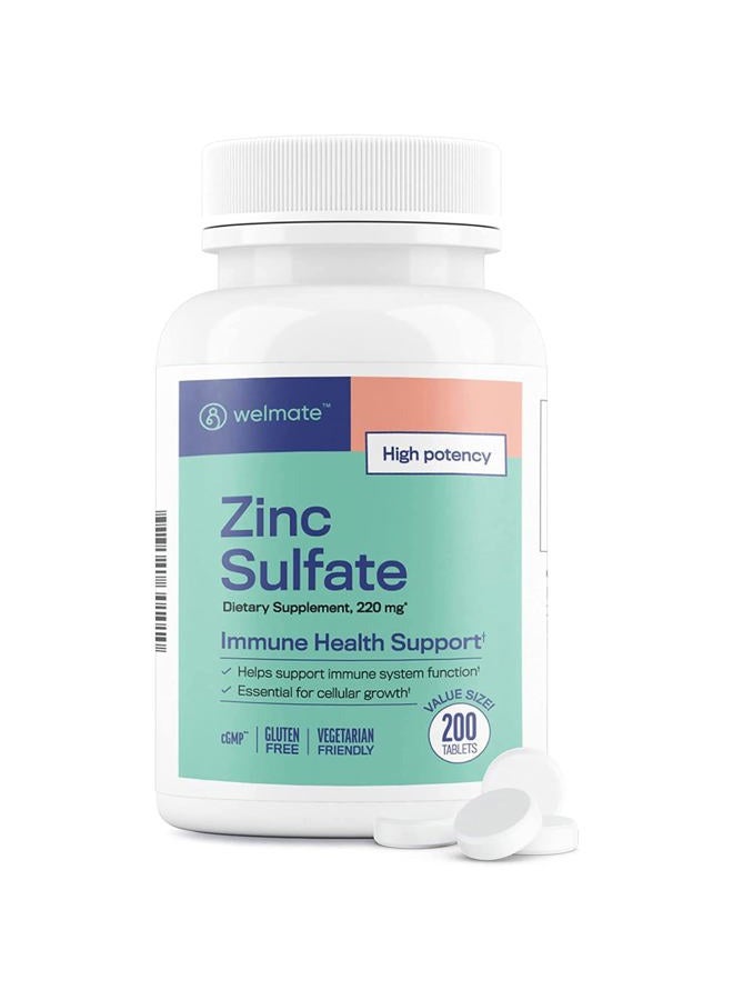 WELMATE Zinc Sulfate 220mg | Dietary Supplement | Immune Health Support | 200 Count Tablets - Image 1