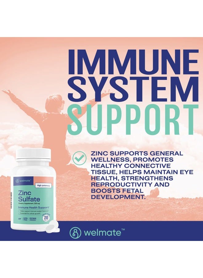 WELMATE Zinc Sulfate 220mg | Dietary Supplement | Immune Health Support | 200 Count Tablets - Image 3