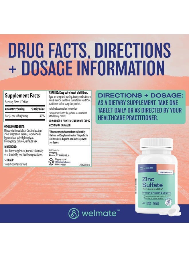 WELMATE Zinc Sulfate 220mg | Dietary Supplement | Immune Health Support | 200 Count Tablets - Image 5