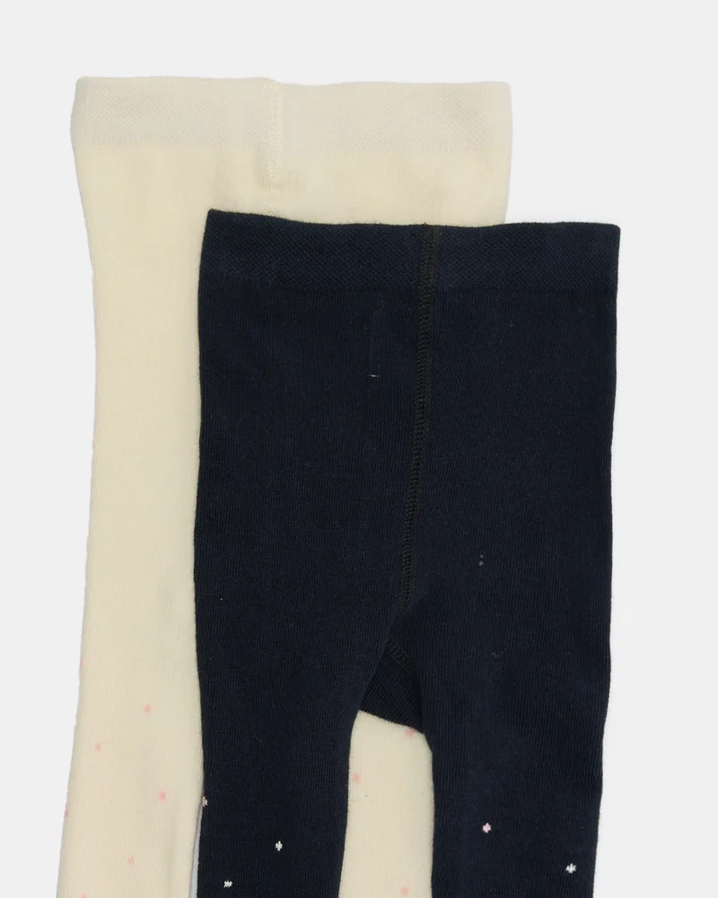 REDTAG Infant Girls Beige And Black Tights Set (2 Piece)