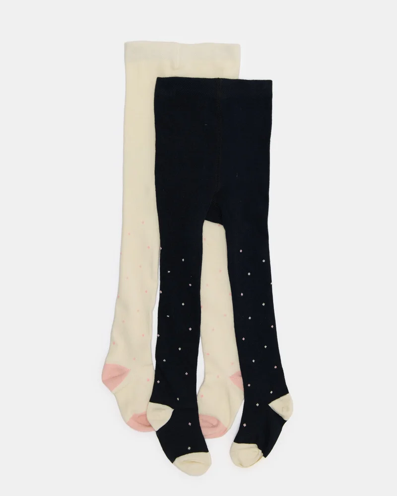 REDTAG Infant Girls Beige And Black Tights Set (2 Piece)