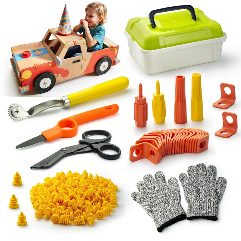 stochastic box Cardboard Construction Kit for Kids 150 Pcs Cardboard Cutter Safe Kids Tool Set for Todder with Storage BoxCreative Educational Toys Gift for Boys and Girls - Image 3
