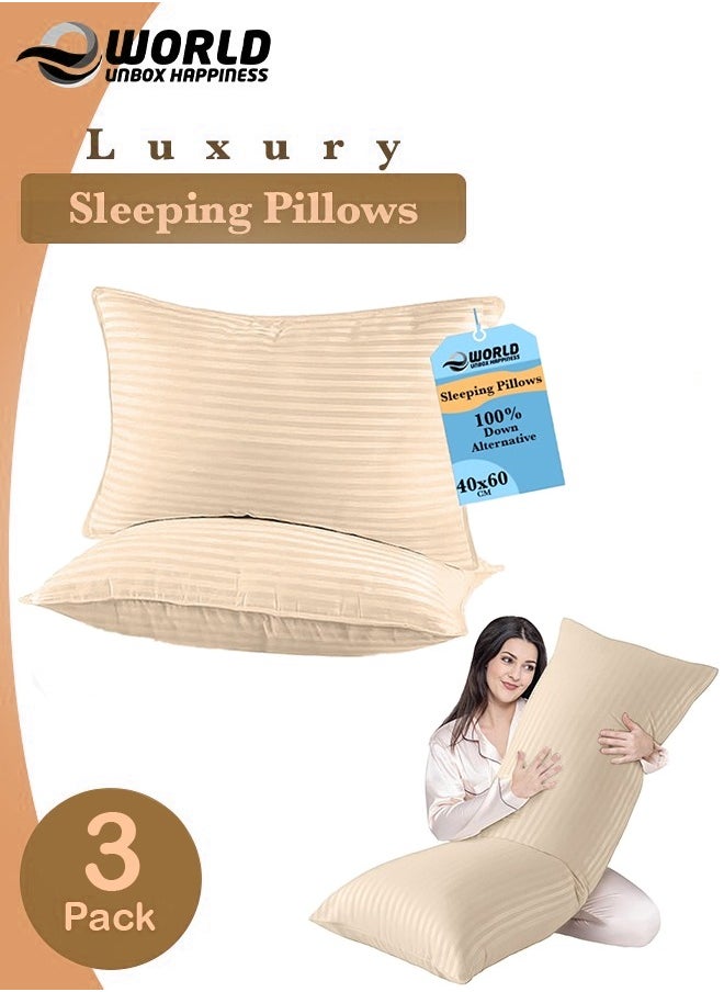 Eworld 3-piece Bedding Set Includes 2 Premium Bed Pillows & 1 Full-Body Pillow for Adults, Breathable & Ideal for Side Sleepers with Polyester Filling & Soft Cotton Cover, Available in Multiple Colors  - Image 1