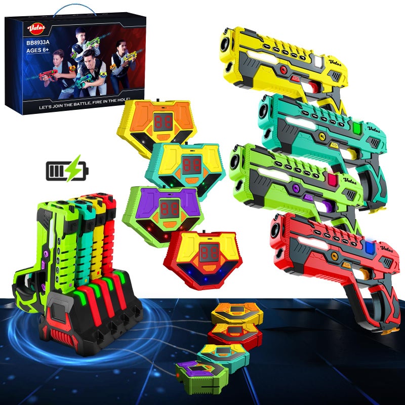 VATOS Rechargeable Laser Tag Guns Set Lazer Tag 4 Players with Receivers 24 GHz Data SYNC Display Laser Game Infrared Laser Tag Blaster Indoor Outdoor Toy Gift for Kids Ages 614 Boys Girls - Image 3