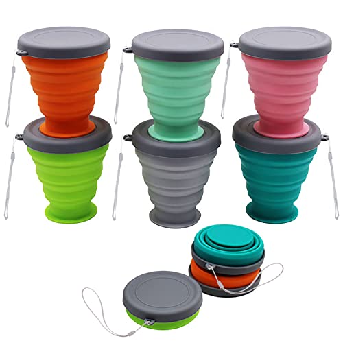 JIELUO Collapsible Silicone Cup - 6 Piece Collapsible Silicone cup with Lid, Expandable Drinking Glasses Set, Reusable cup, Suitable for Camping and Hiking - Image 1