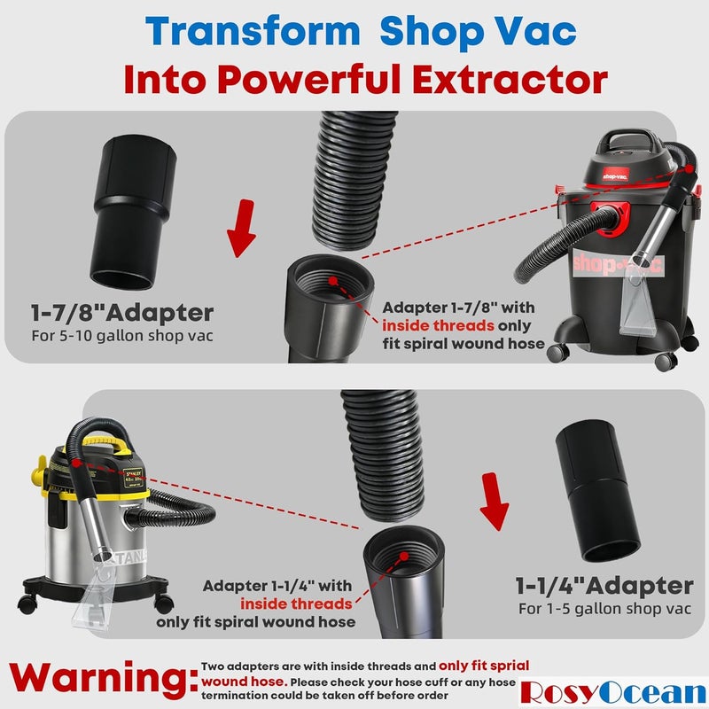 RosyOcean Shop Vac Extractor Attachment for Upholstery & Carpet Cleaning Accessory Hand Wand with Viewing Head Auto Detailing Vacuum Head Hand Tool for Truck Mount & Portable Extractor Vacuum Cleaner - Image 2