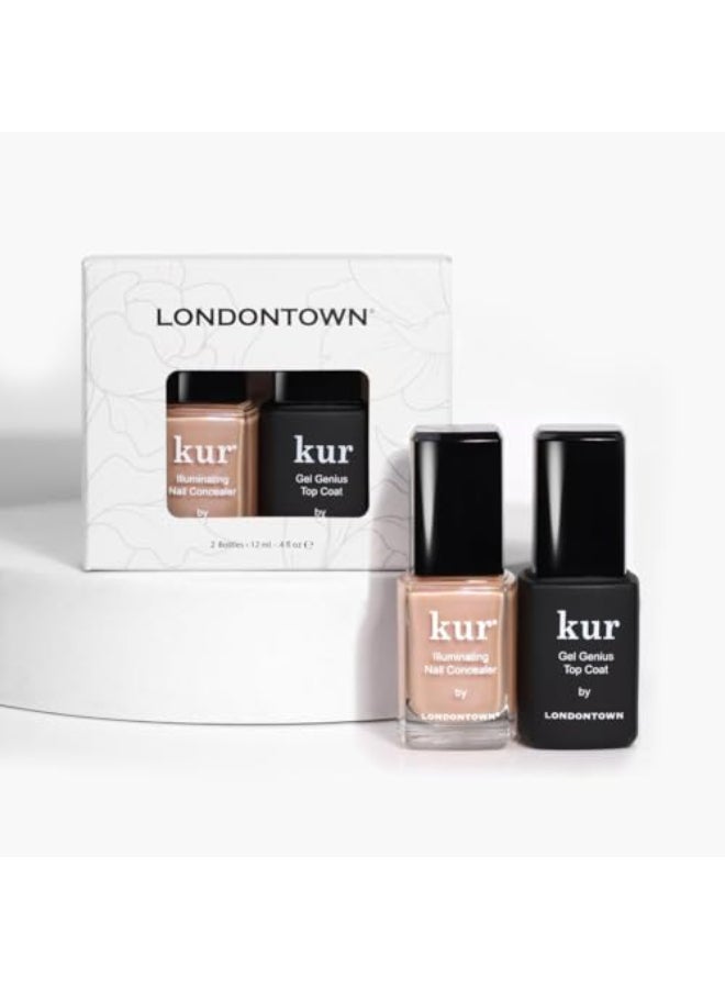 LONDONTOWN مجموعة LONDONTOWN kur Go Bare Nail Conceal Go Duo تتضمن جل خافي عيوب الأظافر المتألق Go Bare وطبقة الطلاء Gel Genius 2 قطعة 04 أونصة سائلة - Image 1