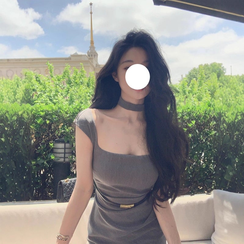2026 Summer High-End Gray High-Waist Dress Slim Split Bodycon Dress Versatile Slimming - Image 2