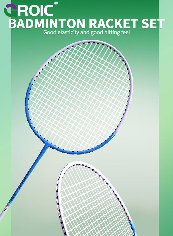 GROIC مجموعة مضارب كرة الريشة مع 2 مضارب، 3 كرات ريشة، 1 شبكة كرة ريشة، 2 قبضة مضرب، و 1 حقيبة كرة ريشة، مضرب كرة ريشة للاعبين 2، مضارب كرة ريشة - Image 2