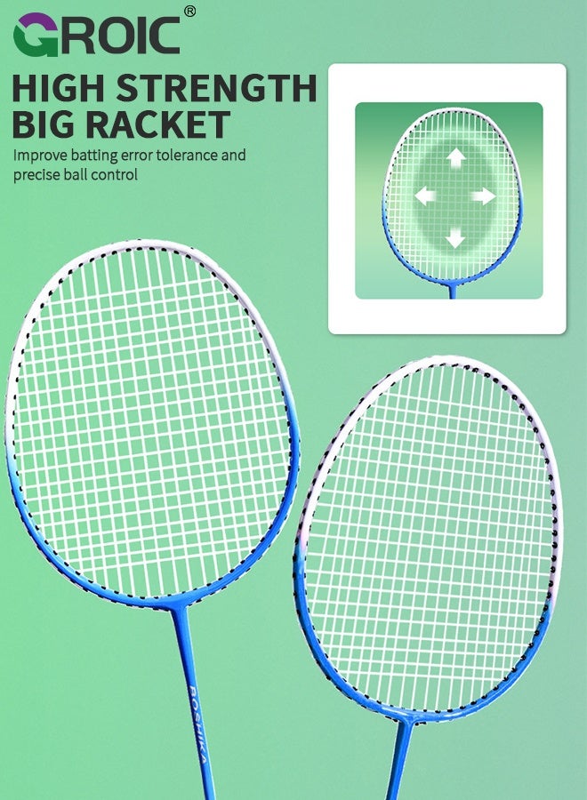 GROIC مجموعة مضارب كرة الريشة مع 2 مضارب، 3 كرات ريشة، 1 شبكة كرة ريشة، 2 قبضة مضرب، و 1 حقيبة كرة ريشة، مضرب كرة ريشة للاعبين 2، مضارب كرة ريشة - Image 3