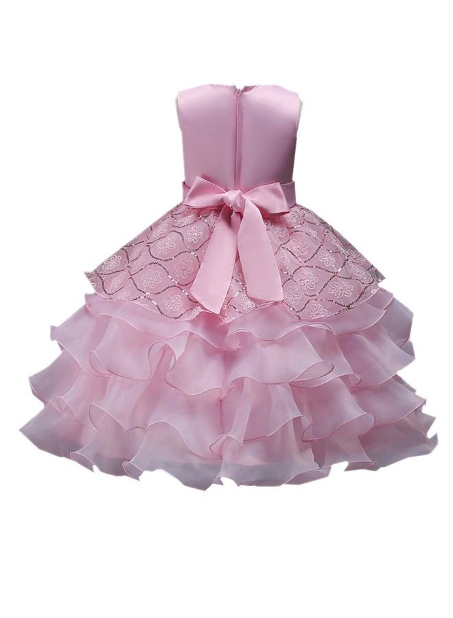 DreamHigh Wedding Flower Girl's Ruffles Lace Cute Bow Waist Evening Dress up, Pink, 10 Years - Image 4