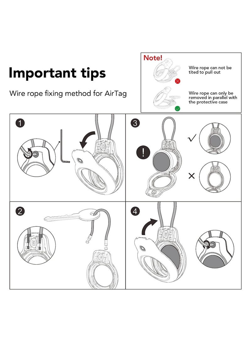 KASTWAVE Apple AirTag Case, Lock Case Keychain with Wire Cable, Air Tag Tracker Holder Cover, for Wallet, Keys, Pets Collar, Luggage, Backpacks, 2 Pcs (Black & White) - Image 5