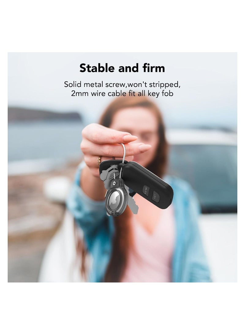 KASTWAVE Apple AirTag Case, Lock Case Keychain with Wire Cable, Air Tag Tracker Holder Cover, for Wallet, Keys, Pets Collar, Luggage, Backpacks, 2 Pcs (Black & White) - Image 2