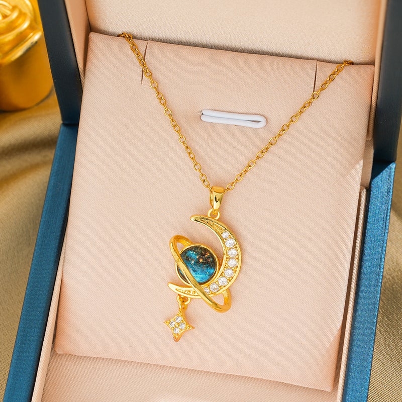 WU Cross-Border New Multi-Element Style Copper Micro-Inlaid Titanium Steel Necklace for Women, Real Gold Electroplated Exquisite Clavicle Chain, In Stock Wholesale - Image 1