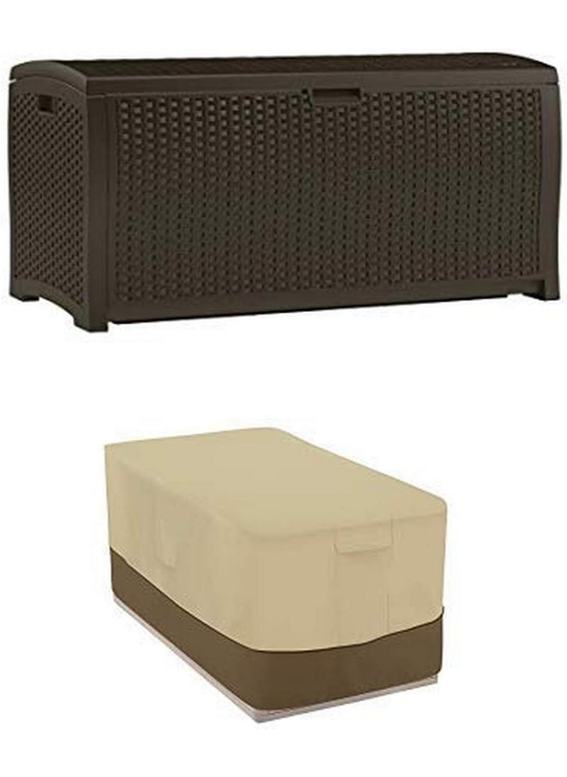suncast Suncast DBW9200 Mocha Resin Wicker Deck Box 99Gallon with Deck Box Cover  Durable and WaterResistant Patio Furniture Cover 