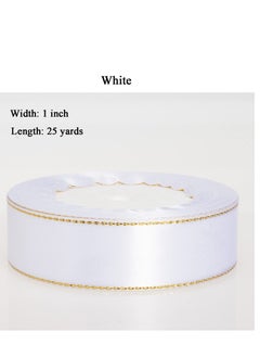 KASTWAVE 2 Roll 25 Yards 1 Inch White Satin Ribbon with Gold Edges - Gold Border Fabric Ribbon for Gift Wrapping and Crafts  - Image 3