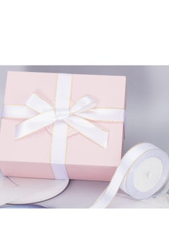 KASTWAVE 2 Roll 25 Yards 1 Inch White Satin Ribbon with Gold Edges - Gold Border Fabric Ribbon for Gift Wrapping and Crafts  - Image 2
