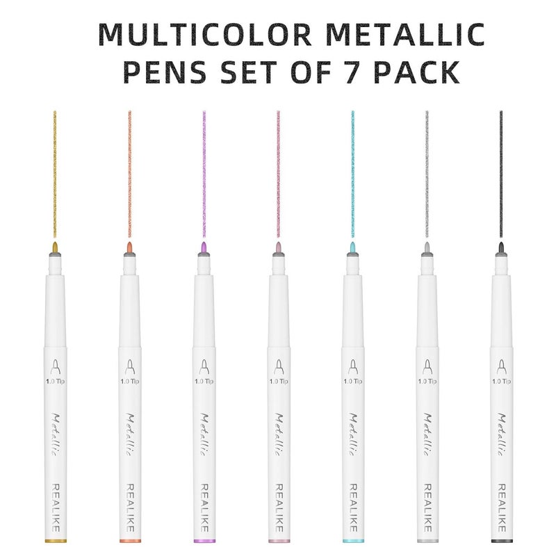 REALIKE Metallic Pens for Cricut Maker 3/Maker 4/Maker/Explore 3/4/Air 2/Air, Multicolor Marker Pens Set of 7 Pack Drawing Coloring Pens Compatible with Cricut Machine (1.0 Tip) - Image 3