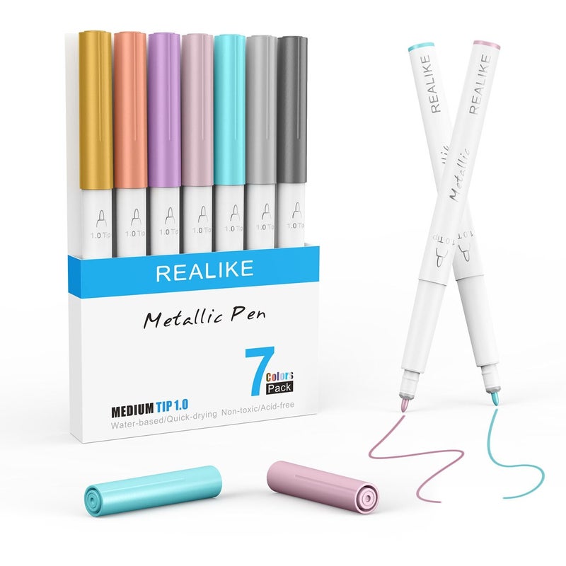 REALIKE Metallic Pens for Cricut Maker 3/Maker 4/Maker/Explore 3/4/Air 2/Air, Multicolor Marker Pens Set of 7 Pack Drawing Coloring Pens Compatible with Cricut Machine (1.0 Tip) - Image 1
