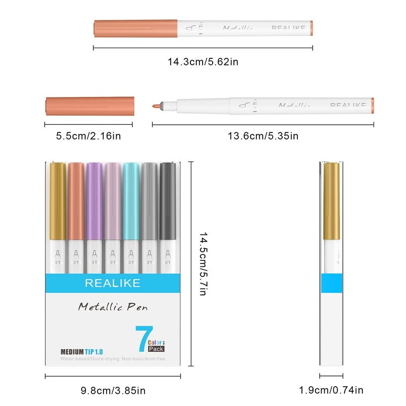 REALIKE Metallic Pens for Cricut Maker 3/Maker 4/Maker/Explore 3/4/Air 2/Air, Multicolor Marker Pens Set of 7 Pack Drawing Coloring Pens Compatible with Cricut Machine (1.0 Tip) - Image 4