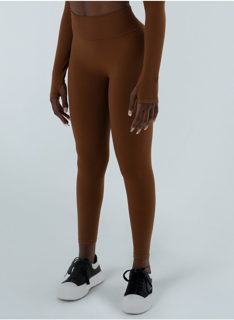 Bernessi Turkiye Nylon Sports Leggings for Women High Waisted Ladies Workout Running Fitness Yoga Gym Pants with Tummy Control Textured Brown Brunette  - Image 1