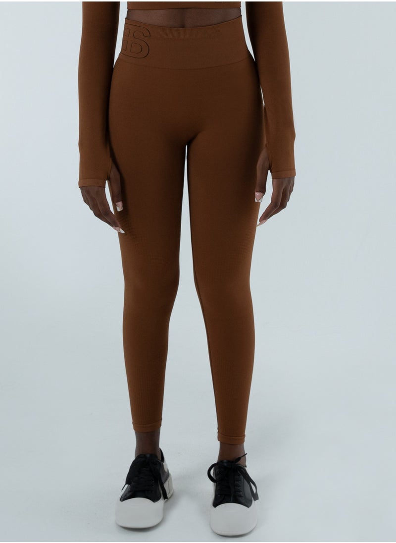 Bernessi - Turkiye Nylon Sports Leggings for Women High Waisted Ladies Workout Running Fitness Yoga Gym Pants with Tummy Control Textured Brown Brunette - Image 1