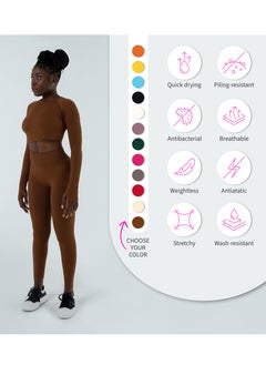 Bernessi Turkiye Nylon Sports Leggings for Women High Waisted Ladies Workout Running Fitness Yoga Gym Pants with Tummy Control Textured Brown Brunette  - Image 5