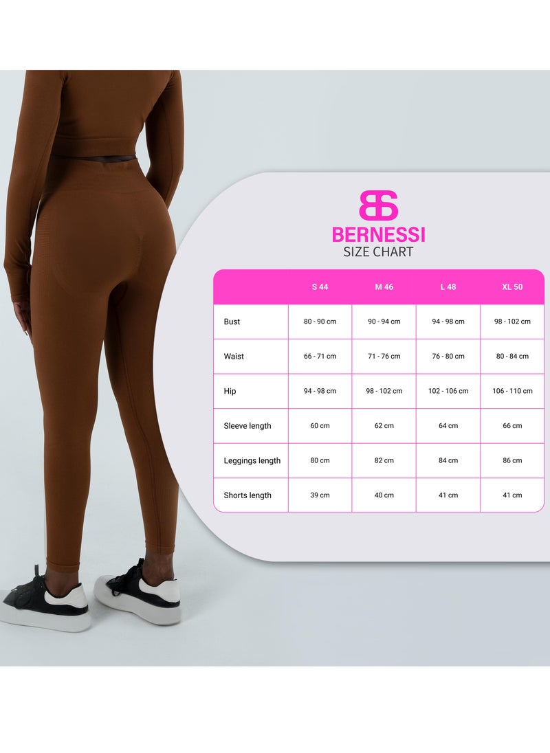Bernessi - Turkiye Nylon Sports Leggings for Women High Waisted Ladies Workout Running Fitness Yoga Gym Pants with Tummy Control Textured Brown Brunette - Image 1